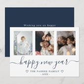 Gelukkig Nieuwjaar Fotocollage Blauwe Kaart (Voorkant / Achterkant)