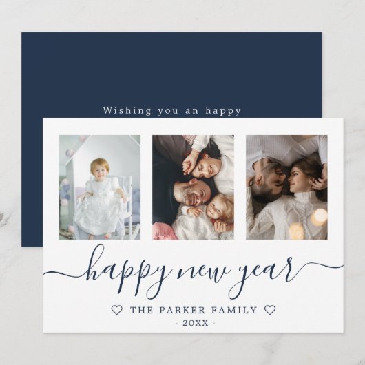 Gelukkig Nieuwjaar Fotocollage Blauwe Kaart (Voorkant / Achterkant)
