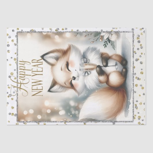Gelukkig nieuwjaar Fox Tissuepapier (Voorkant)