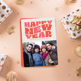 Gelukkig Nieuwjaar funky leuke retro rode foto Feestdagenkaart