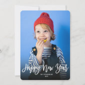 Gelukkig Nieuwjaar Geborsteld Script Vakantie Foto Feestdagenkaart (Voorkant)