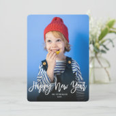 Gelukkig Nieuwjaar Geborsteld Script Vakantie Foto Feestdagenkaart (Staand voorkant)