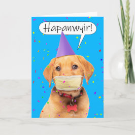 Gelukkig Nieuwjaar Gedempte Pratende Puppy Met Mon Feestdagen Kaart