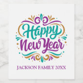 Gelukkig Nieuwjaar gepersonaliseerd Wijn Etiket (Enkel label)