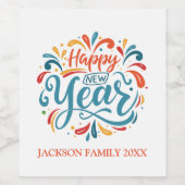 Gelukkig Nieuwjaar gepersonaliseerd Wijn Etiket (Enkel label)