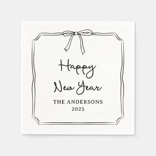 Gelukkig nieuwjaar! Gepersonaliseerde zwart-witte  Servet (Voorkant)
