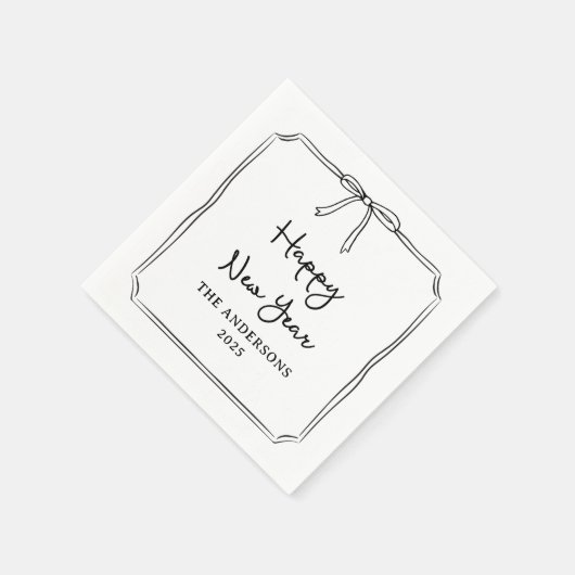 Gelukkig nieuwjaar! Gepersonaliseerde zwart-witte Servet (Hoek)