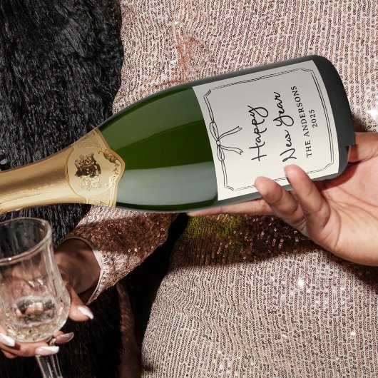 Gelukkig nieuwjaar! Gepersonaliseerde zwart-witte  Sparkling Wijnetiket