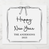 Gelukkig nieuwjaar! Gepersonaliseerde zwart-witte  Sparkling Wijnetiket (Enkel label)