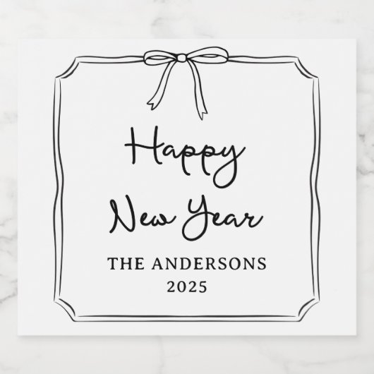 Gelukkig nieuwjaar! Gepersonaliseerde zwart-witte  Sparkling Wijnetiket (Enkel label)