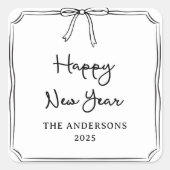 Gelukkig nieuwjaar! Gepersonaliseerde zwart-witte  Vierkante Sticker (Voorkant)
