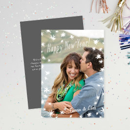 Gelukkig Nieuwjaar Geschilderde Sterren Witte Plat Kaart