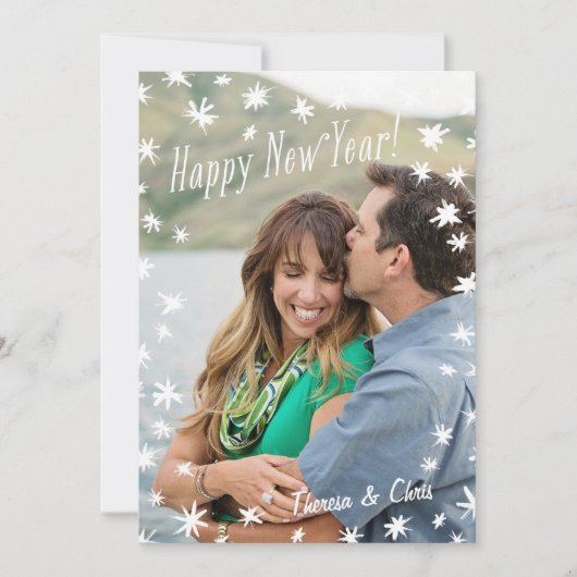 Gelukkig Nieuwjaar Geschilderde Sterren Witte Plat Kaart (Voorkant)