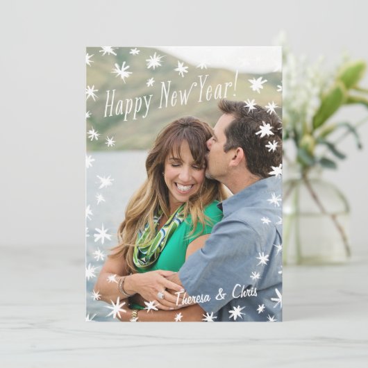 Gelukkig Nieuwjaar Geschilderde Sterren Witte Plat Kaart (Staand voorkant)