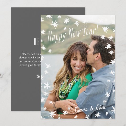 Gelukkig Nieuwjaar Geschilderde Sterren Witte Plat Kaart (Voorkant / Achterkant)