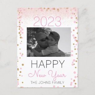 Gelukkig Nieuwjaar Glitter Roze Foto Confetti Briefkaart