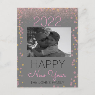 Gelukkig Nieuwjaar Glitter Roze Foto Confetti Briefkaart