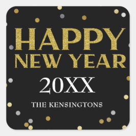 Gelukkig Nieuwjaar Glitter Sparkle Confetti Vierkante Sticker