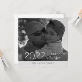 Gelukkig Nieuwjaar Glitter Zilver Foto Kaart (Voorkant / Achterkant in situ)