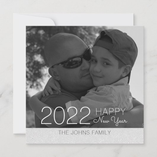 Gelukkig Nieuwjaar Glitter Zilver Foto Kaart (Voorkant)