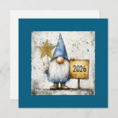 Gelukkig Nieuwjaar Gnome, 2026, Feestdagenkaart (Voorkant / Achterkant)