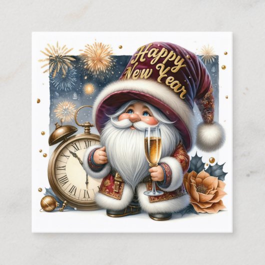 Gelukkig Nieuwjaar Gnome Series Vierkante Visitekaartje (Voorkant)