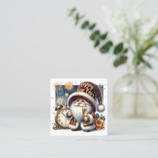 Gelukkig Nieuwjaar Gnome Series Vierkante Visitekaartje (Staand voorkant)