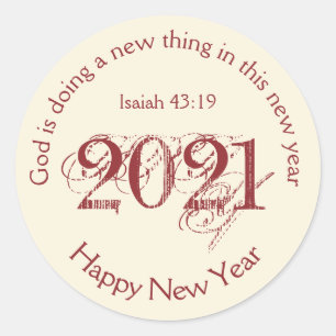 Gelukkig nieuwjaar GOD DOET NIEUWE DINGEN 2021 Ronde Sticker