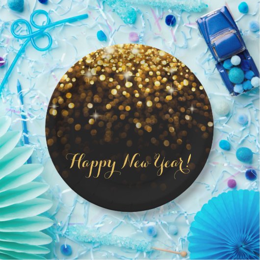 Gelukkig Nieuwjaar Gold Glitter Sparkles New Years Papieren Bordje (Feest)