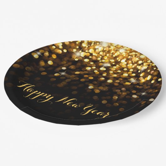 Gelukkig Nieuwjaar Gold Glitter Sparkles New Years Papieren Bordje (Gekanteld)