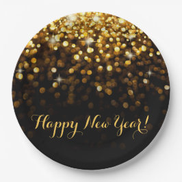 Gelukkig Nieuwjaar Gold Glitter Sparkles New Years Papieren Bordje