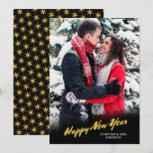 Gelukkig Nieuwjaar Gold Script Foto Feestdagenkaart (Voorkant / Achterkant)