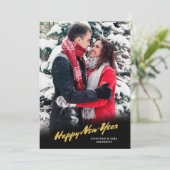 Gelukkig Nieuwjaar Gold Script Foto Feestdagenkaart (Staand voorkant)