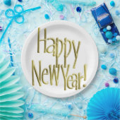 Gelukkig Nieuwjaar - Gold Text (achtergrondkleur t Papieren Bordje (Feest)