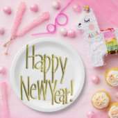 Gelukkig Nieuwjaar - Gold Text (achtergrondkleur t Papieren Bordje (Feest)