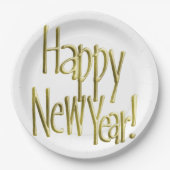 Gelukkig Nieuwjaar - Gold Text (achtergrondkleur t Papieren Bordje (Voorkant)