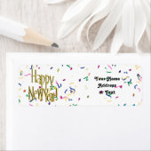 Gelukkig nieuwjaar - Gold Text op White Confetti Etiket (Insitu)