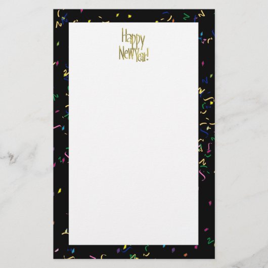 Gelukkig nieuwjaar - Gold Text op zwarte Confetti Briefpapier (Voorkant)