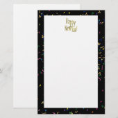 Gelukkig nieuwjaar - Gold Text op zwarte Confetti Briefpapier (Voorkant / Achterkant)