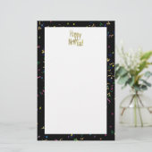 Gelukkig nieuwjaar - Gold Text op zwarte Confetti Briefpapier (Staand voorkant)