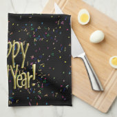Gelukkig nieuwjaar - Gold Text op zwarte Confetti Theedoek (Quarter Fold)