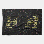 Gelukkig nieuwjaar - Gold Text op zwarte Confetti Theedoek (Horizontaal)