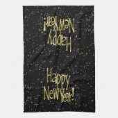 Gelukkig nieuwjaar - Gold Text op zwarte Confetti Theedoek (Verticaal)