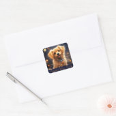 Gelukkig Nieuwjaar Golden Puppy Vierkante Sticker (Envelop)