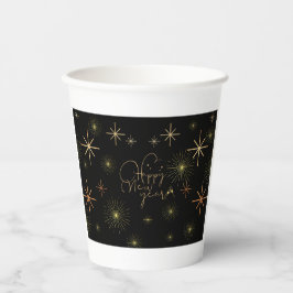 Gelukkig Nieuwjaar - Goud - Black Cup Papieren Bekers