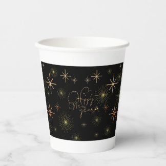 Gelukkig Nieuwjaar - Goud - Black Cup Papieren Bekers