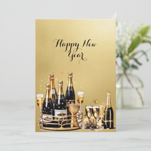 Gelukkig Nieuwjaar Goud en Zwarte Zakelijke Kaart (Staand voorkant)