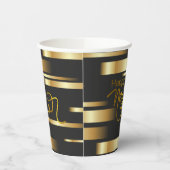 Gelukkig Nieuwjaar Goud Gestreept Papieren Bekers (Links)