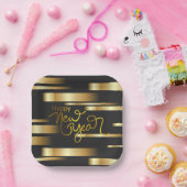 Gelukkig Nieuwjaar Goud Gestreept Papieren Bordje (Feest)
