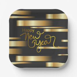 Gelukkig Nieuwjaar Goud Gestreept Papieren Bordje